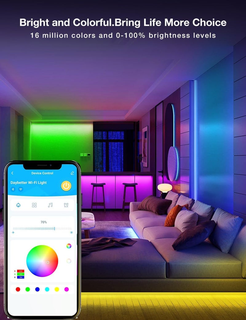 DAYBETTER Smart WiFi Led Strip Lights App Controlled Compatible with Alexa and Google Assistant Timer Schedule RGB Strip Color Changing Décor for Bedroom Party Kitchen 50ft - Image 2